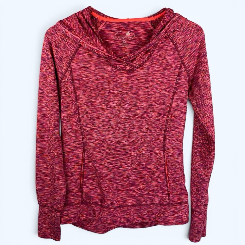 Tangerine Marbled Pink Hoodie Pullover Back Pocket Thumbholes Women's Small